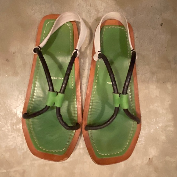 Authentic Prada Sandals Calzature Donna in Mela Blanco (Green/White/Black) 34.5 - Picture 1 of 5